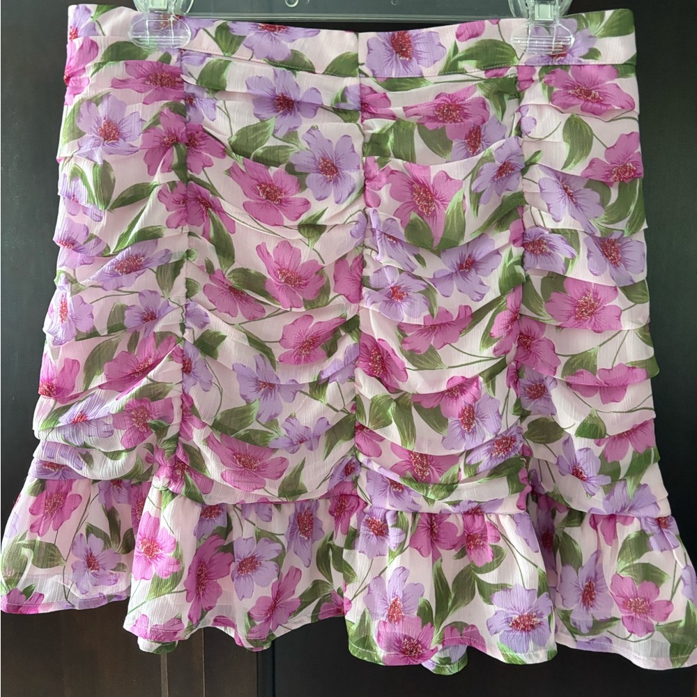 Floral Ruffle Mini Skirt in Pink and Green